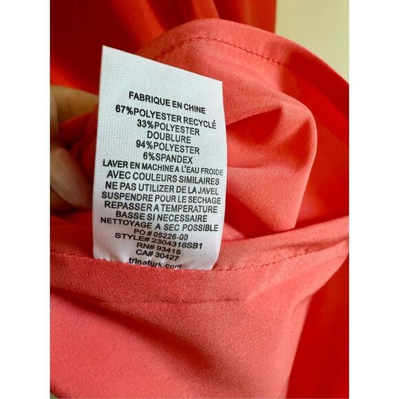 NWT Trina Turk, Zest Shirt Sleeve Belted Faux Wrap Dress in coral color Size 10 - Picture 7 of 9